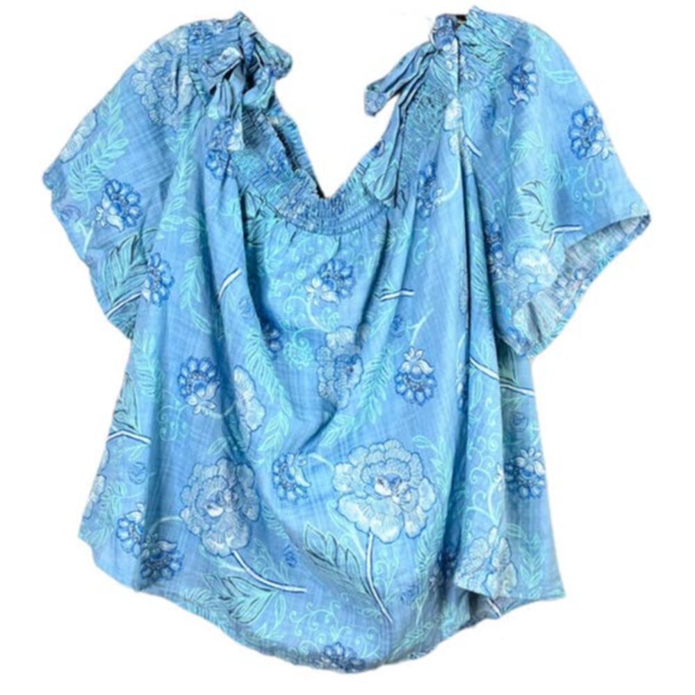Ana New Approach Blue Floral Off Shoulder Top Women's 2X